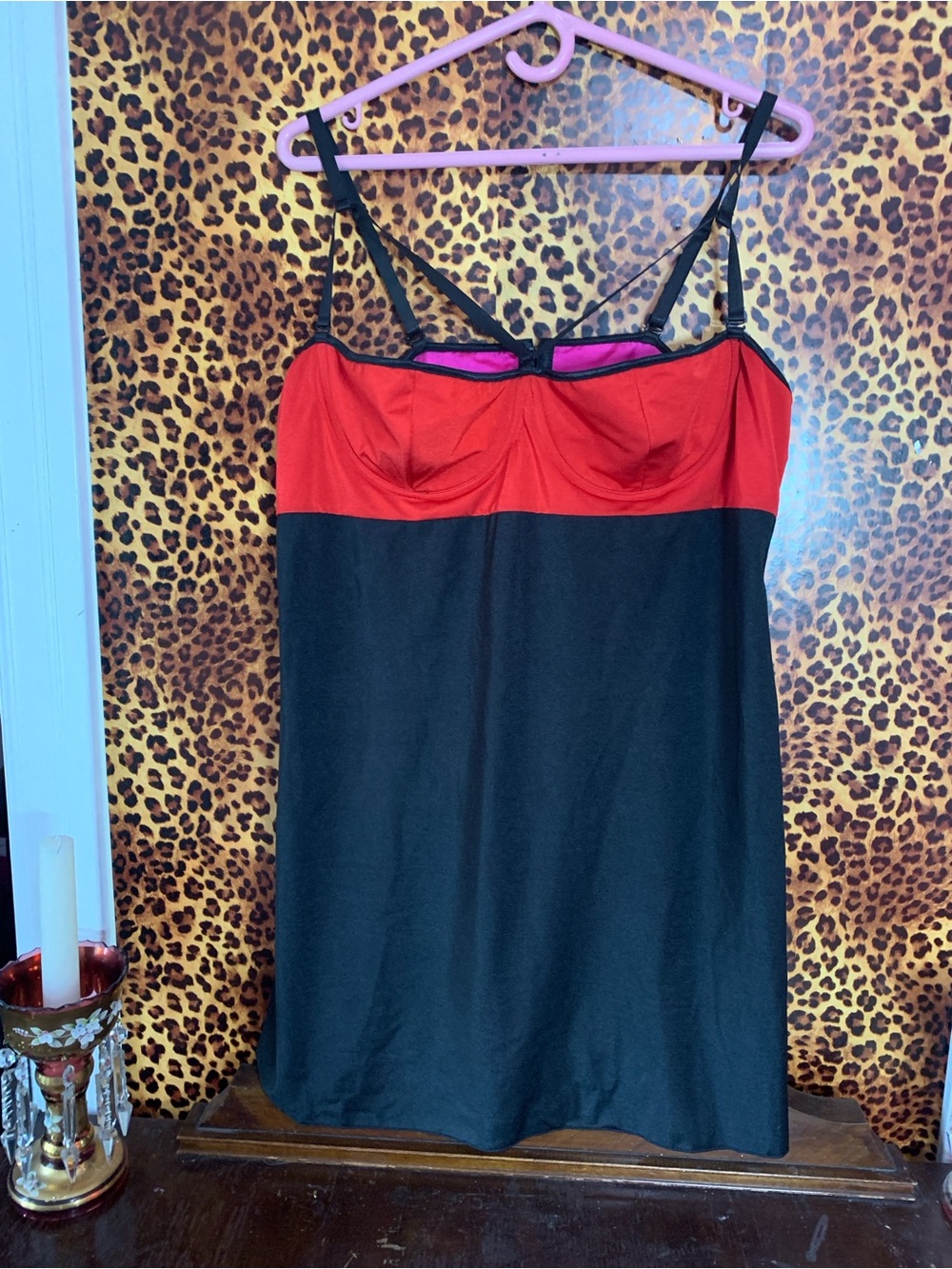 Two-Tone Red and Black Chemise with Adjustable Straps